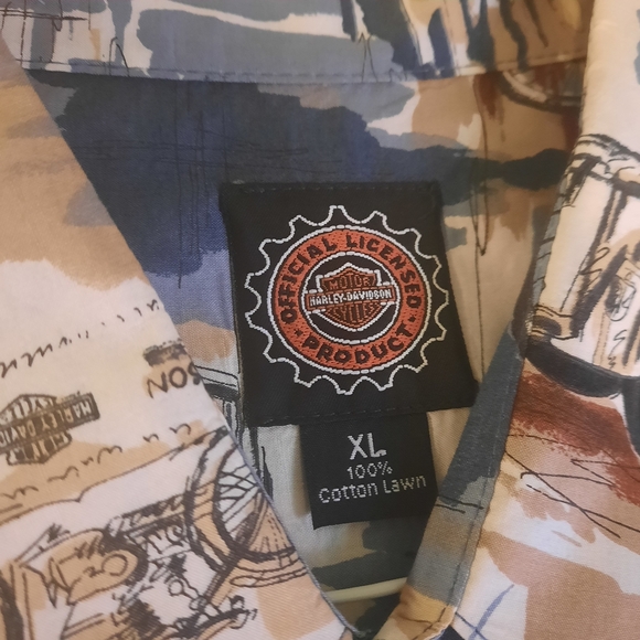 Mens Harley-Davidson Casual Motorcycle Print Shirt - Tan, Blue, Black - Picture 4 of 8